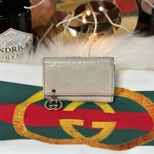 Authentic GUCCI SSIMA INTERLOCKING G GOLD CHARM 6 RING KEY CASE KEY HOLDER